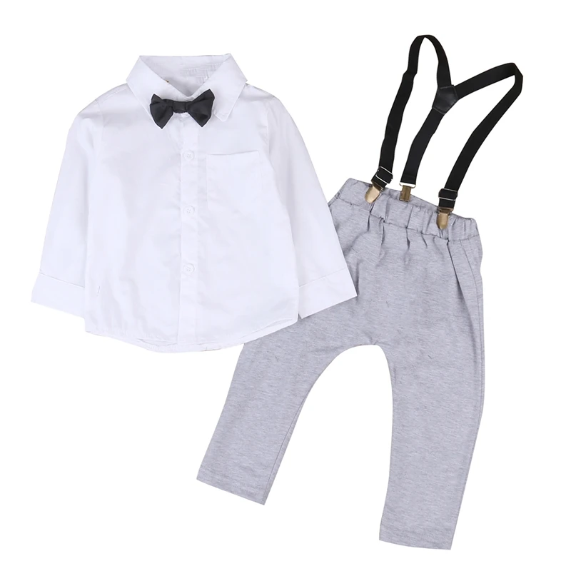 Little Gentleman Costume Newborn Baby Boy Clothes White T-shirt Tops + Overalls Suspender Trouser 2PCS Outfit Spring Autumn Suit |