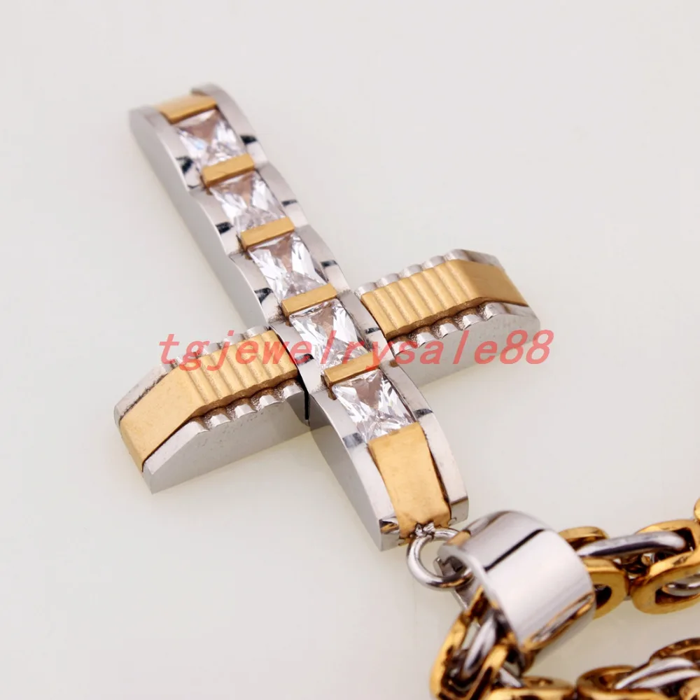 Шикарный Серебряный Золотой цвет крест подвеска с фианитами Байкерская Мужская