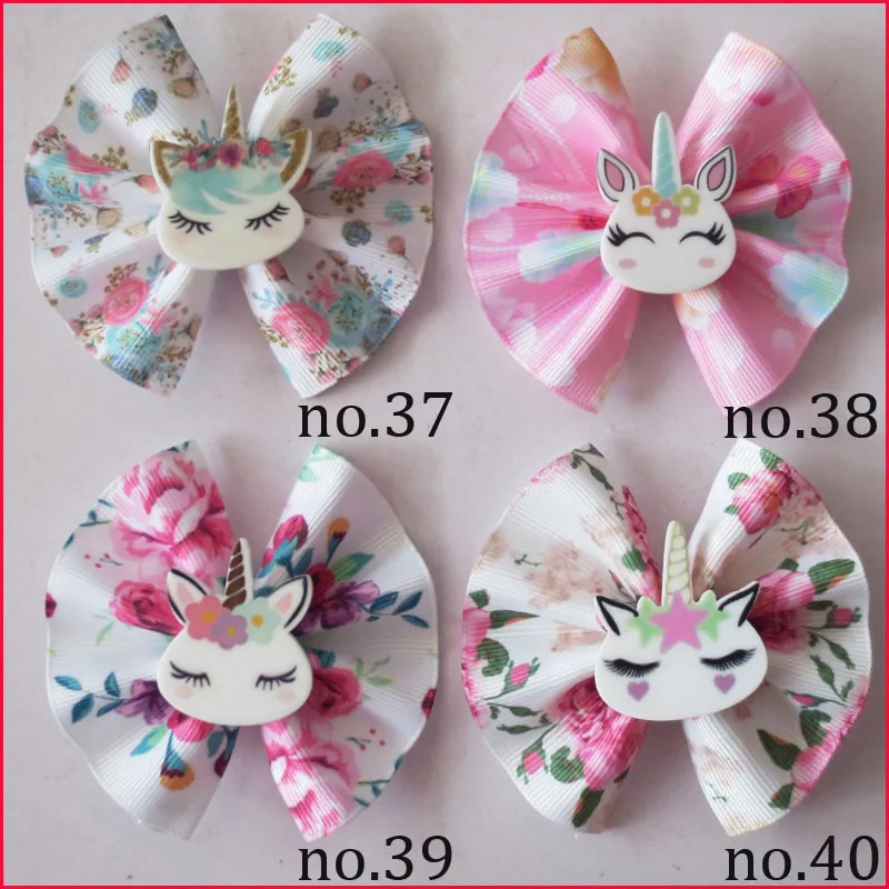 

50 PCS Girl 3" Fan Hair Bow Clip Flower Unicorn Accessories Wholesale