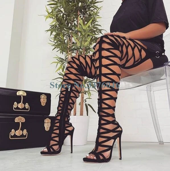 New Arrival Hollow Out Side Zipper Summer Long Boots Peep Toe Gladiator Over The Knee Sexy Fashion Sandal | Обувь