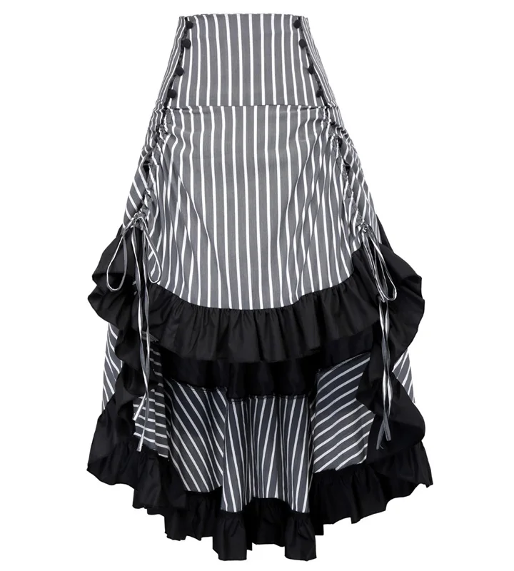 3 Gothic Skirts Belle Poque, юбка в стиле стимпанк, лето-осень, женские сексуальные Полосатые Асимметричные женские длинные плиссированные винтажные викторианские готические панк-юбки - Цвет: 3 Gothic Skirts