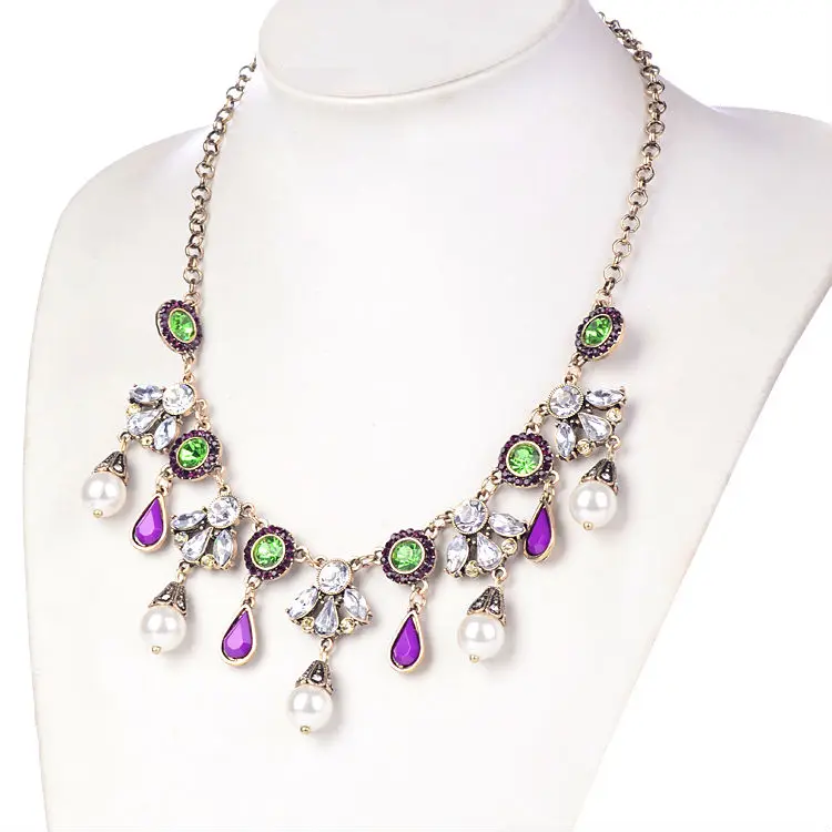 [Marte и Joven] Винтаж Для женщин индийский Стиль Jewelry Жемчужные Капли воды цветы кулон цепи Цепочки и ожерелья колье Цепочки и ожерелья s
