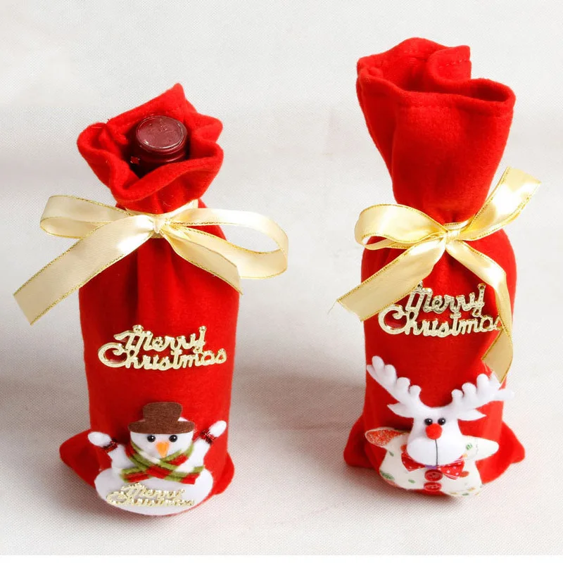 Christmas Decoration Wine Bottle Bag Covers Snowman Santa Claus Reindeer Ornaments Decor Table | Дом и сад