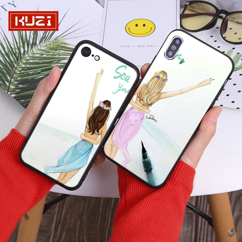 Kuzi Best Friend Forever чехол для Iphone X XS 8 7 6 6s Plus Coque Fundas Capa Мягкий ТПУ силиконовый Роскошный