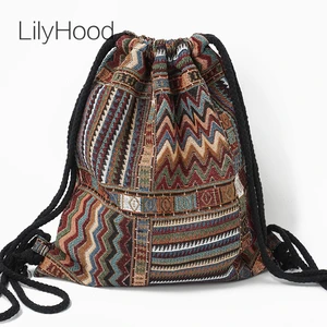 Женский тканевый рюкзак LilyHood, коричневая сумка-рюкзак с завязками в стиле цыганского бохо, бохо, шикарная, ацтекская, этническая, Ибица