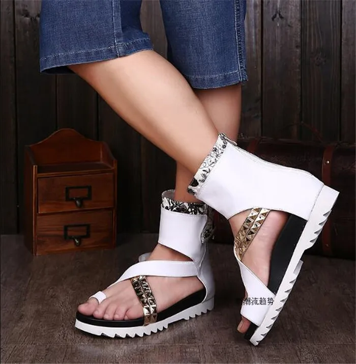 

Rome male sandals leather zipper personality tide shoes cool leather boots summer breathable opentoe rivets zipper shoes