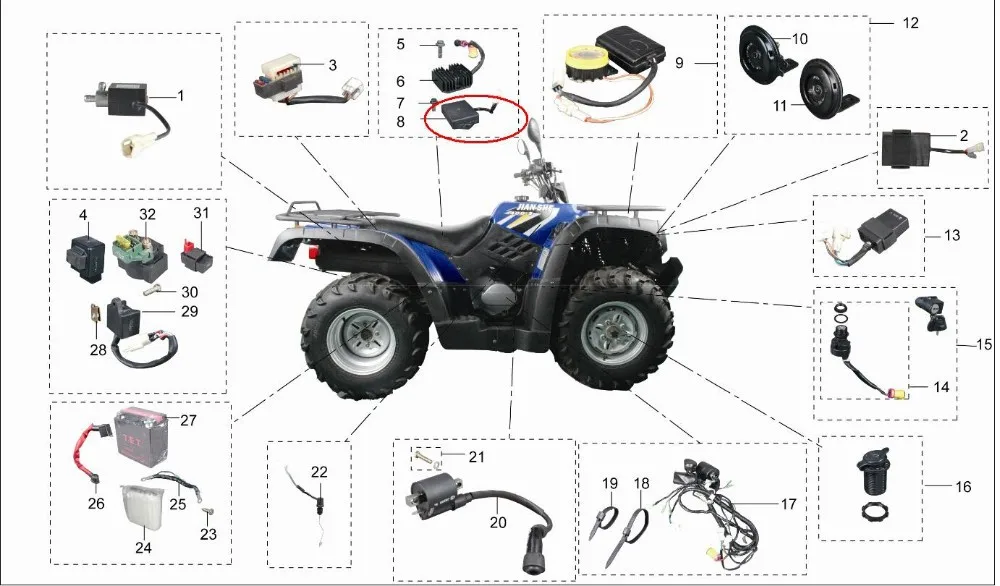 CDI зажигание для jianshe 400 ATV JS400/YONGHE GKT400 400CC багги части NO. F3-D20000-0