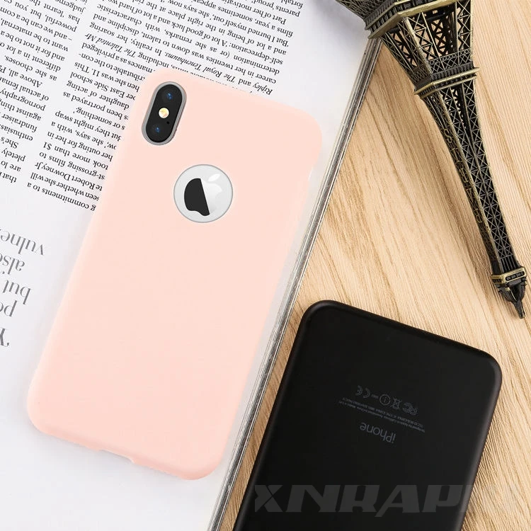 С отверстием для логотипа, силиконовый чехол для iPhone 5 5S se, 6, 6s, 7, 8 Plus, карамельный цвет, мягкий ТПУ чехол для iPhone X, XR, XS, Max, чехол для телефона
