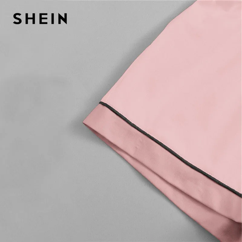 SHEIN Комплект Пижамы С Контрастной Отделкой, Пижамный Набор, Рубашка И Шорты, Розовая Пижама