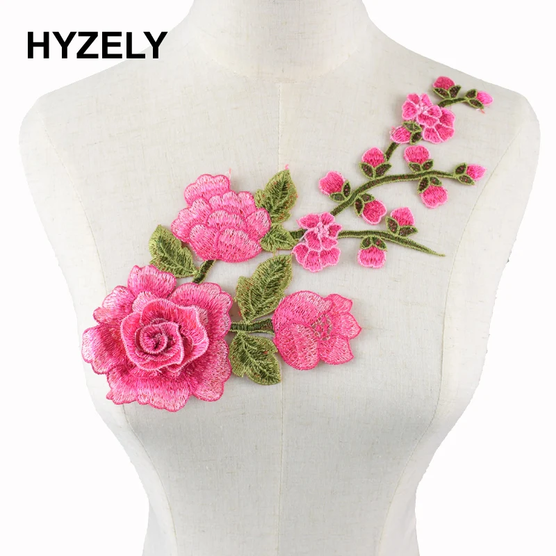 

Red Green Rose Floral Lace fabric Neckline collar Trim Venise Applique Motif Embroidered Collar Trimming Sew on Patches NL143