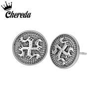 chereda viking slavic vintage stud earrings for men male silver gold color kolovrat with horse ox griffin bird ornament jewelry