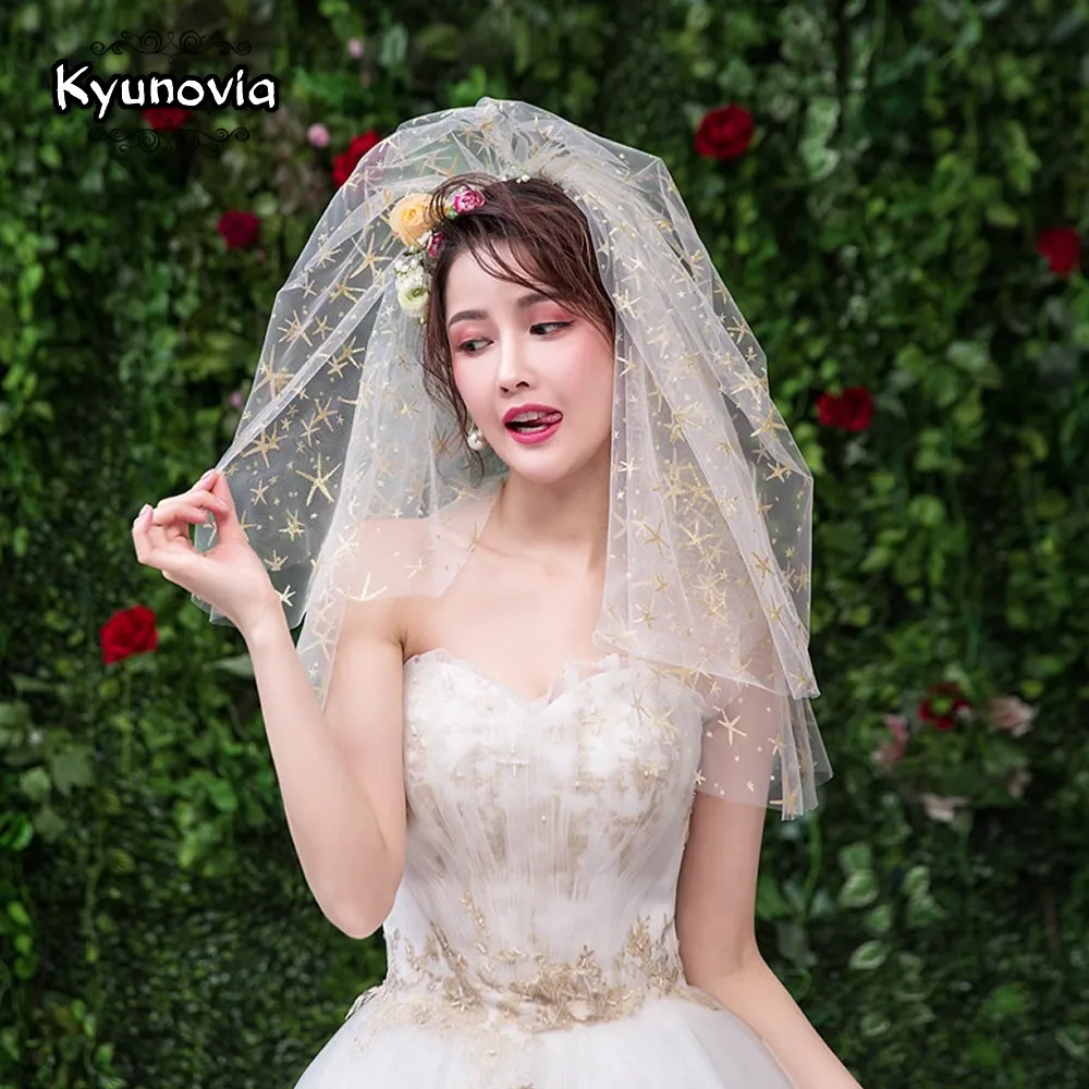 Роскошная свадебная вуаль Kyunovia Золотая для выпускного вечера с расческой