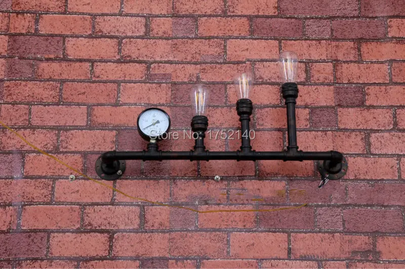 Светильник Настенный Железный для водопроводной трубы 80 см 3 основания E27 лофт