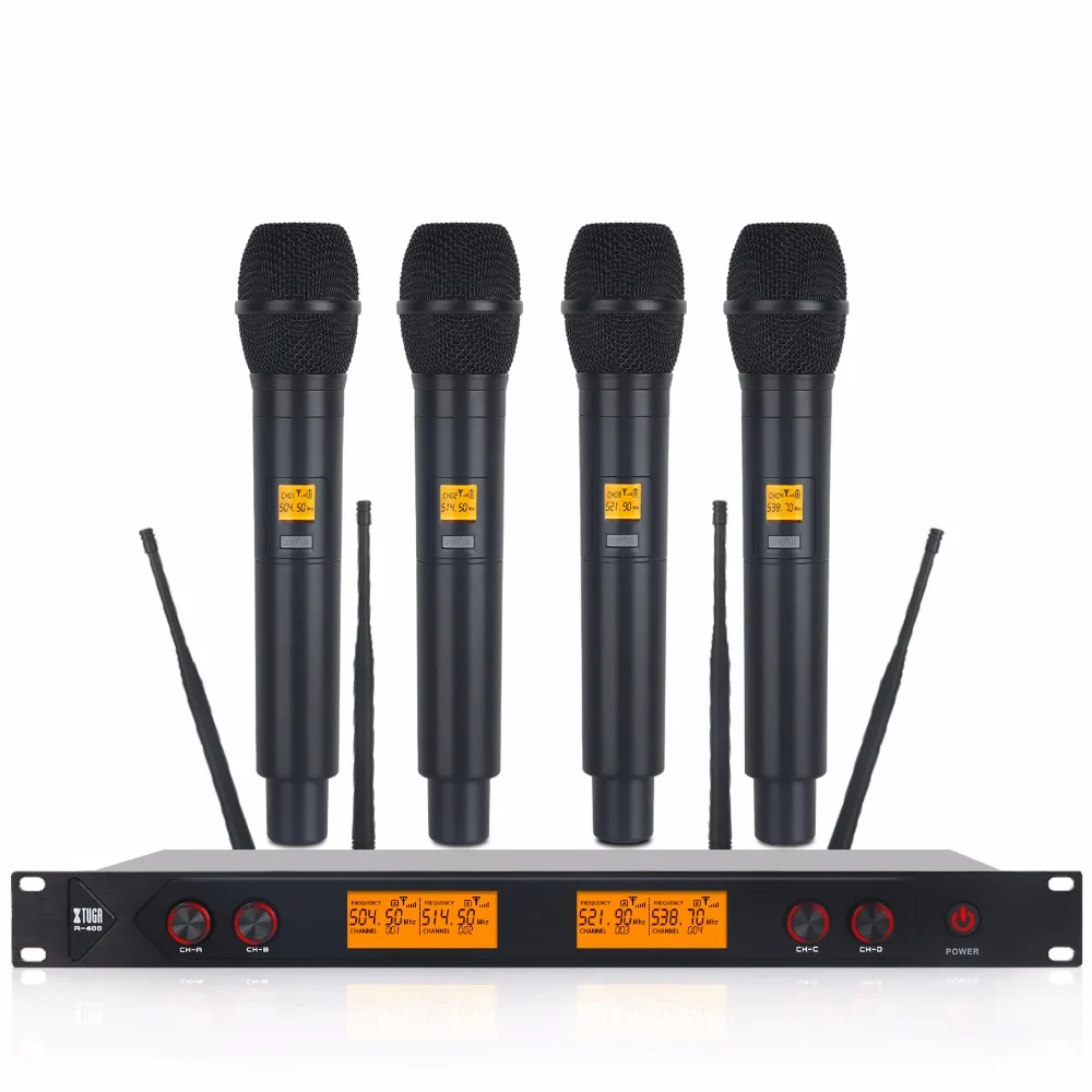 XTUGA A400 металлический материал 4-канальный UHF беспроводной микрофон система с 4 ручными для сцены церковного использования для семьи Вечерние