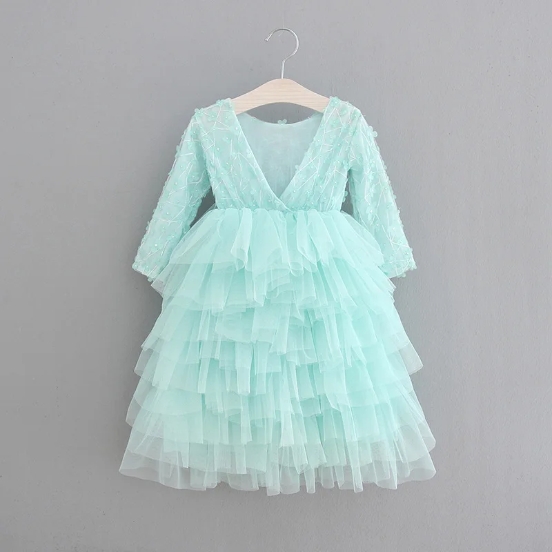 2018 Baby Girls Applique Flowers Tutu Lace Multi Color Dress Children Ruffles Backless Holiday Party Wholesale | Детская одежда и