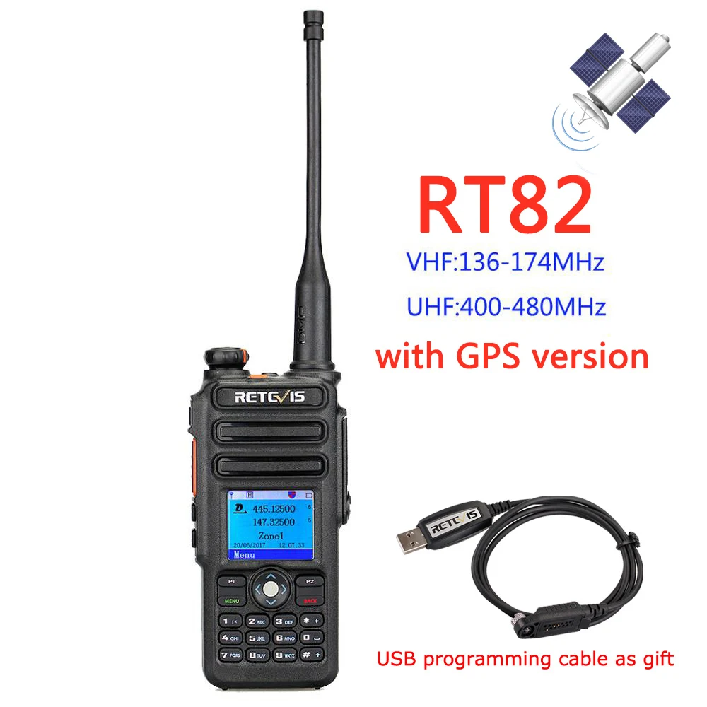 with GPS 2 шт. Retevis RT82 Двухдиапазонная DMR цифровая рация VHF UHF(gps) IP67 водонепроницаемый портативный Радиоприемник Amador Hf трансивер dmr - Цвет: with GPS