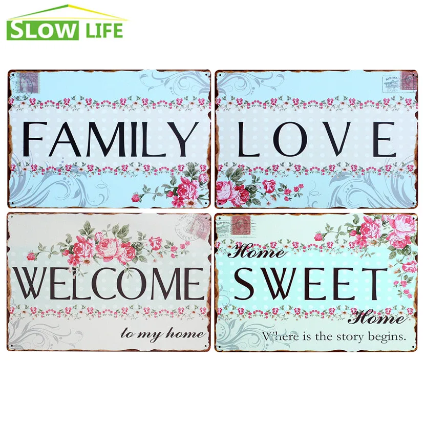Добро пожаловать в Sweet Love (Сладкая любовь) Семья металлическая жестяная вывеска