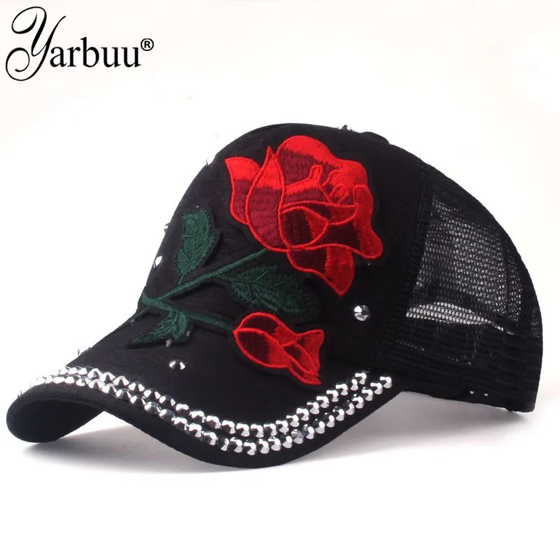 [YARBUU] Фирменная Новинка, розовая бейсболка, Женская Бейсболка, летняя кепка с цветком, сетчатая Кепка, стразы, Весенняя Кепка в стиле хип-хоп