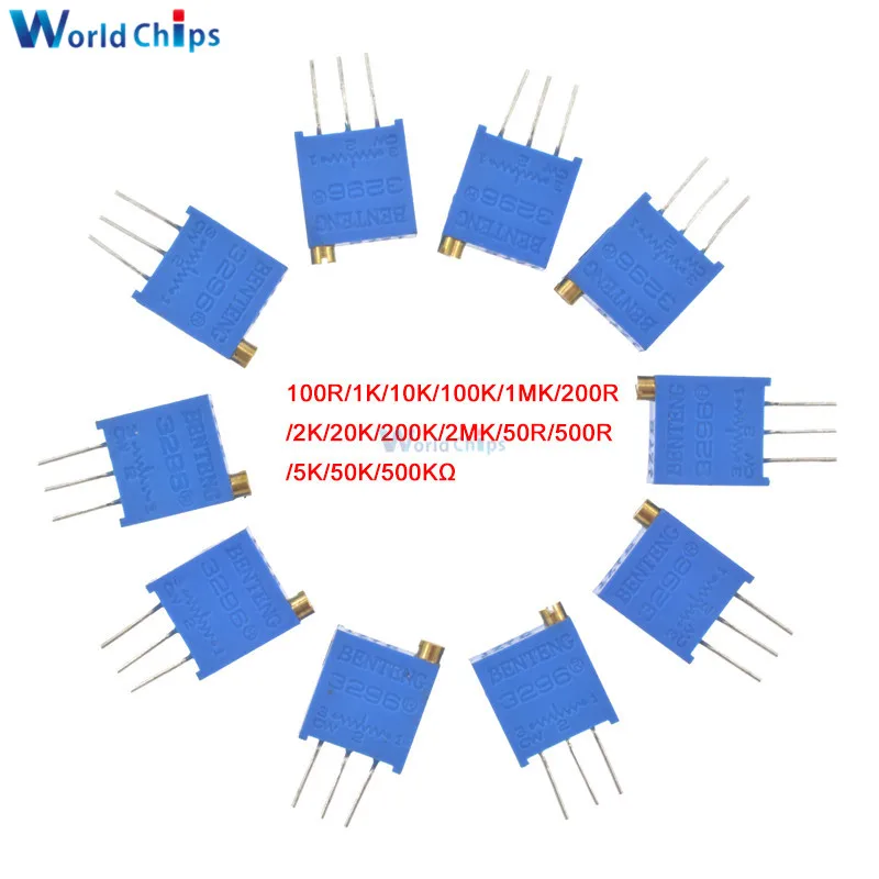 3296 Вт 50 100 500 Ом 1K 2K 5K 10K 20K 50K 100K 200K 500K 1M ohm 103 100R 200R 500R резистор для триммера потенциометр|Потенциометры| |