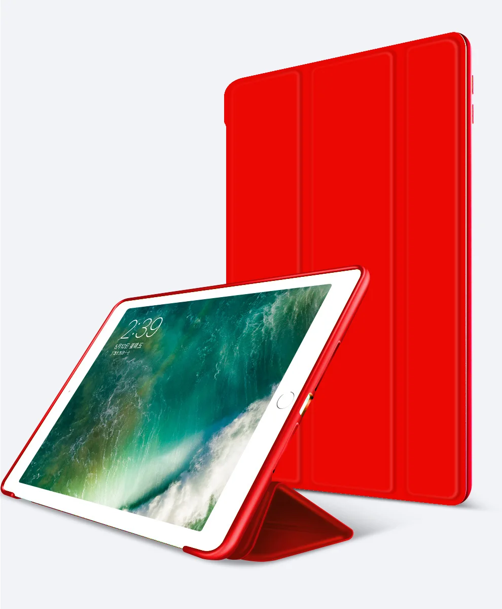 Чехол для нового iPad 9,7 дюйма Air 1 Air 2 Funda, мягкий силиконовый чехол с нижней задней частью из искусственной кожи, умный чехол с функцией автоматического сна - Цвет: Красный