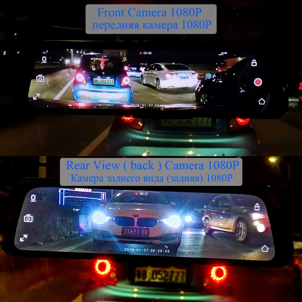 XCGaoon 10 дюймов Автомобильный видеорегистратор с сенсорным экраном зеркало