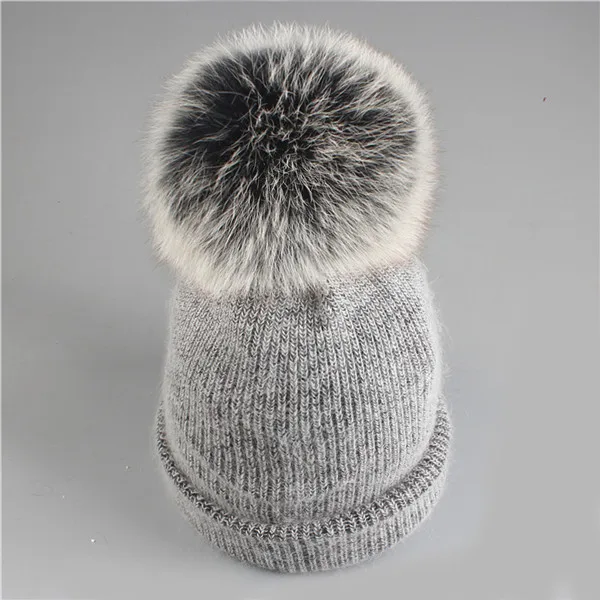 dark gray fox fur Xthree новая простая зимняя шапка из кроличьего меха, шапка с натуральным мехом, шапка с помпоном для женщин, цветная шапка Skullies, теплая Женская шапка - Цвет: dark gray fox fur