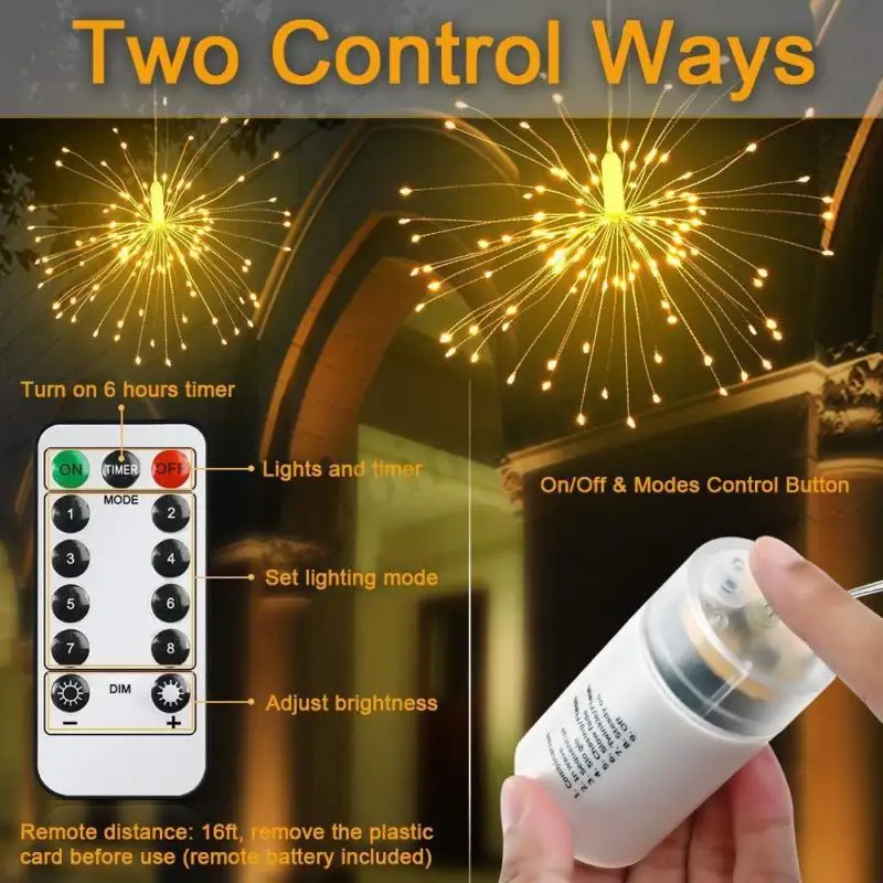 Подвесной светодиодный светильник Starburst Firework DIY с медной проволокой, сказочный светильник, Новогодняя гирлянда, декор для свадебной вечеринки
