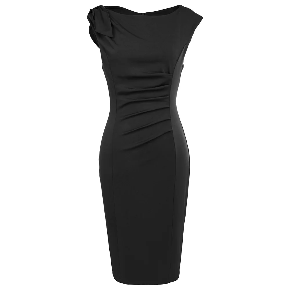 sexy black dress 1 Облегающие сексуальные Клубные вечерние платья без рукавов, женская одежда, вырез лодочкой, v-образный вырез сзади, плиссированные черные офисные облегающие платья-карандаш - Цвет: sexy black dress 1