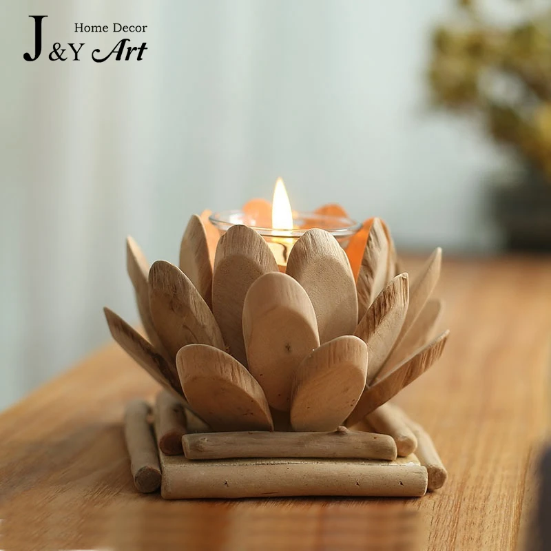 Ручной деревянные подсвечник творческие лотоса с небольшой tealight для украшения