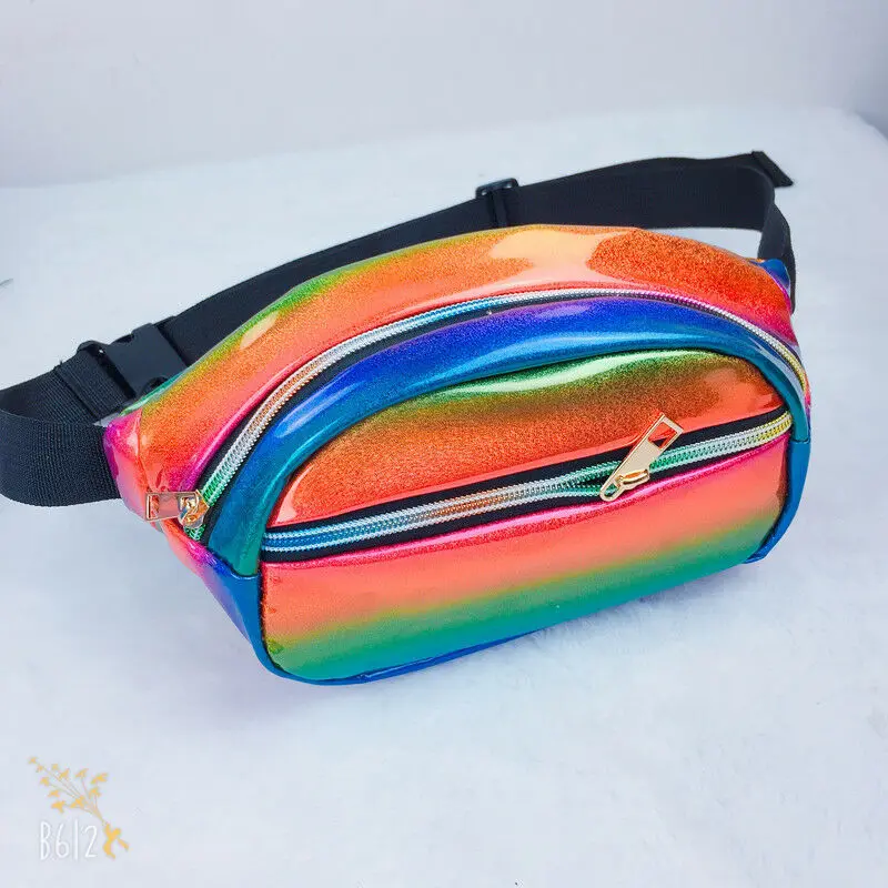 Rainbow Женская поясная сумка из искусственной кожи для путешествий, пояс для денег, праздничный кошелек, блестящая многоцветная сумка-кошелек, голубой, серебристый, Радужный - Цвет: Rainbow