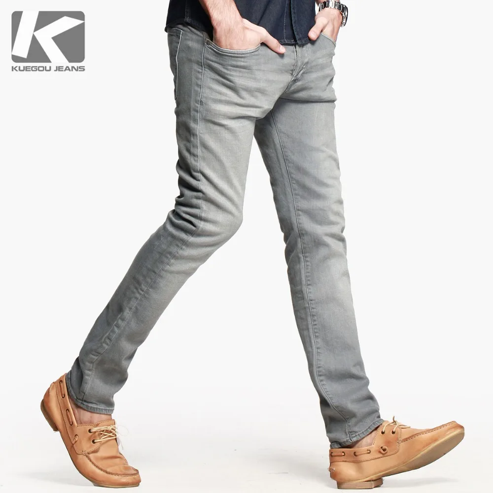 KUEGOU man washed cowboy full lenght pant male skinny casual pencil 2337 | Мужская одежда