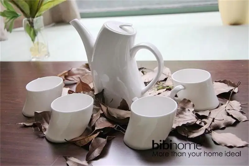 Creative plain white bone china tea set five-piece decorative ceramic kung fu cups fashion drinkware coffee cup | Дом и сад