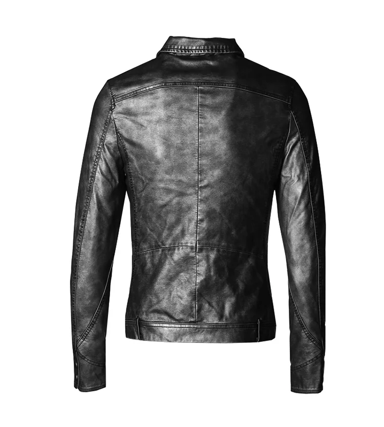 Мужская короткая приталенная куртка из ПУ кожи однотонная Повседневная