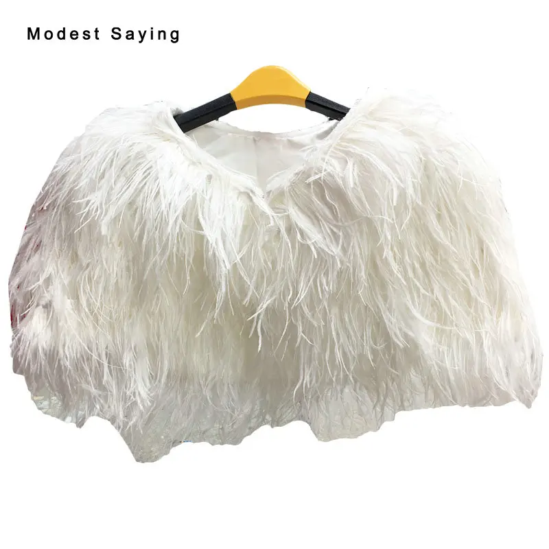 Элегантные зимние меховые Свадебные пальто цвета слоновой кости с страусиными