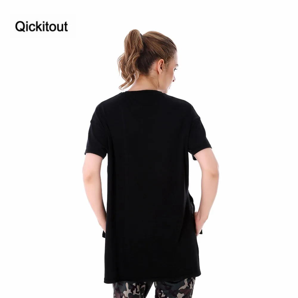 Женская Повседневная футболка Qickitout черная однотонная хлопковая брендовая