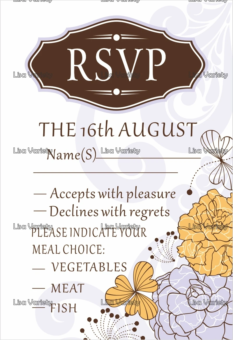 

Personalized RSVP Card with Free Envelope for Wedding / Party,50 pcs/lot,R10