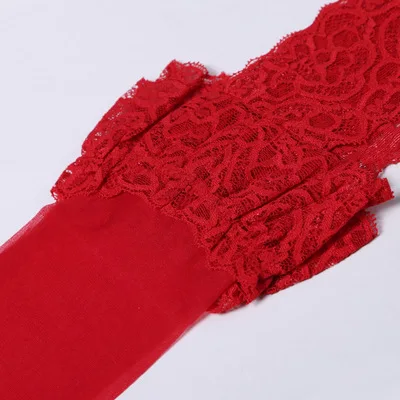 Red Женские сексуальные черные кружевные чулки, женские бордовые прозрачные носки выше колена с оборками, женские темно-зеленые Колготки-чулки - Цвет: Red