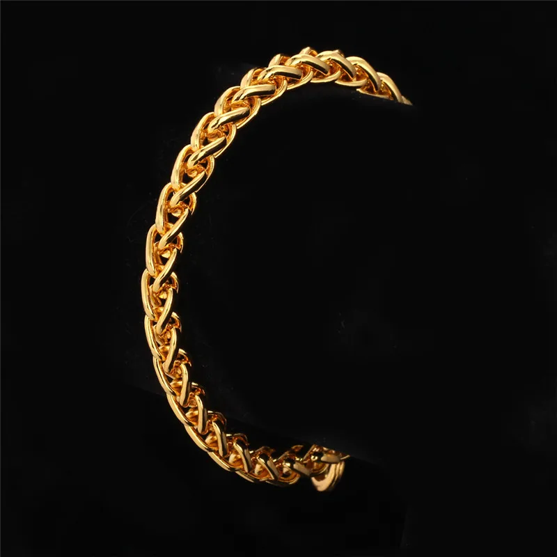 Для мужчин Пшеница Spiga звено цепи браслет 6 мм 21 см белого и желтого цвета золотого