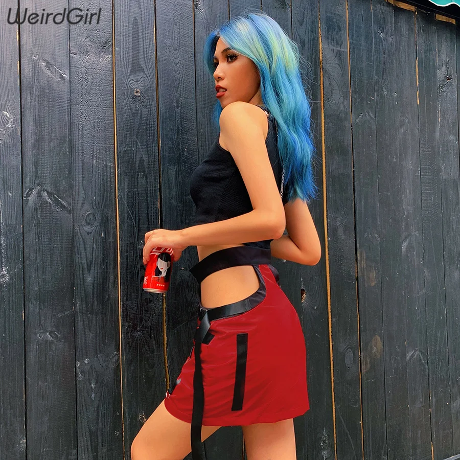 Weirdgirl женские сексуальные модные юбки открытая Высокая талия красная мини femme тонкая нижняя уличная Женская офисная одежда летняя Новинка