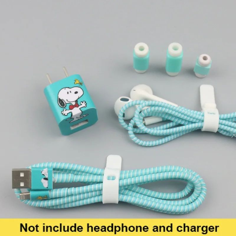 Мультфильм USB кабель наушники протектор Набор с намотки кабеля зарядное устройство наклейки Спиральный шнур протектор для iphone 5 6 6s 7 8