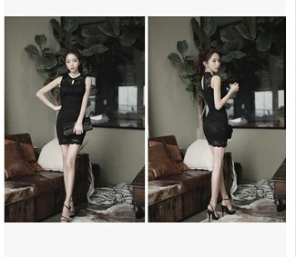 Платье кружево mini рукав жемчуг шея полые приталенный сексуальный лето женщины