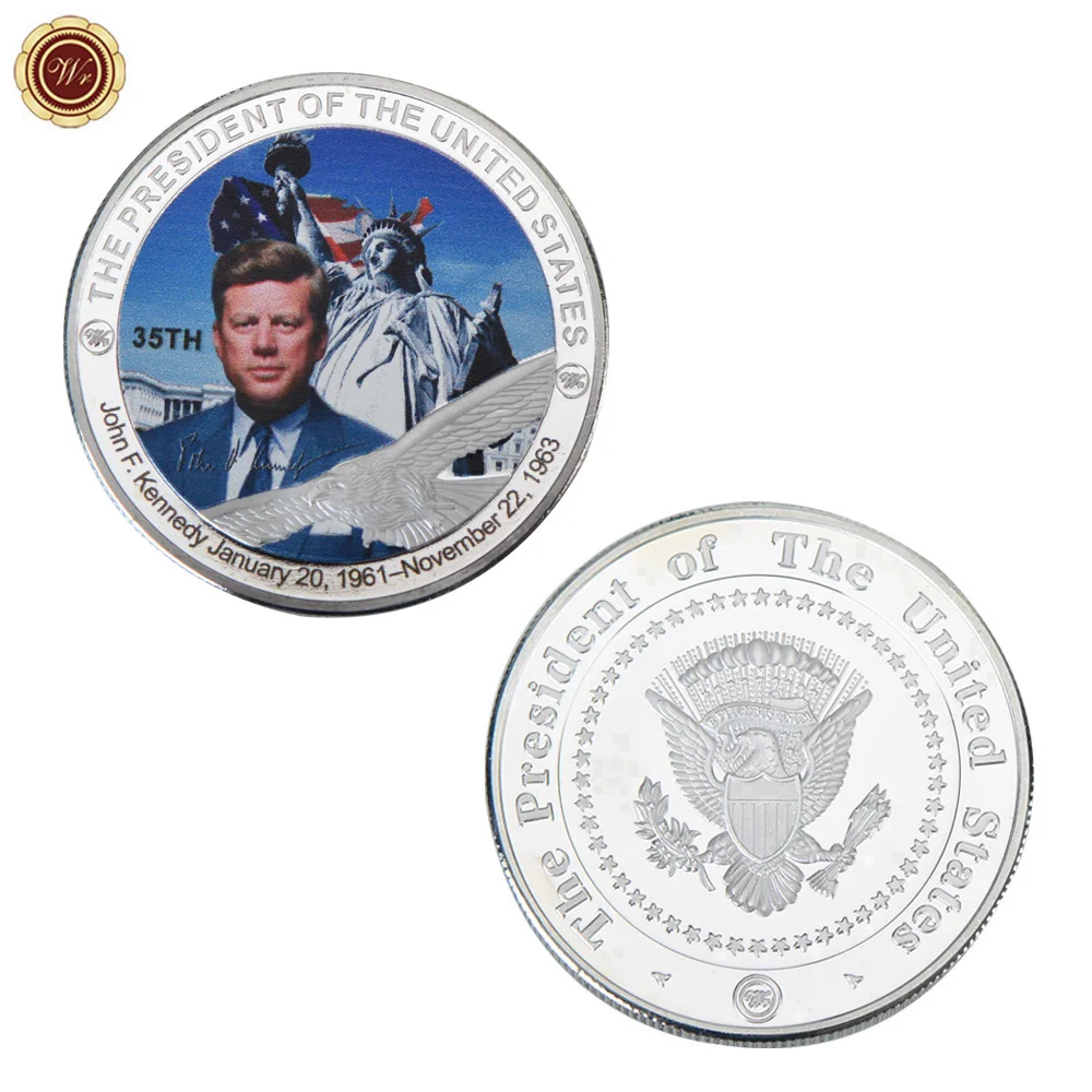 WR John F. Металлическая монета Kennedy США 35-й президент Посеребренная памятная для