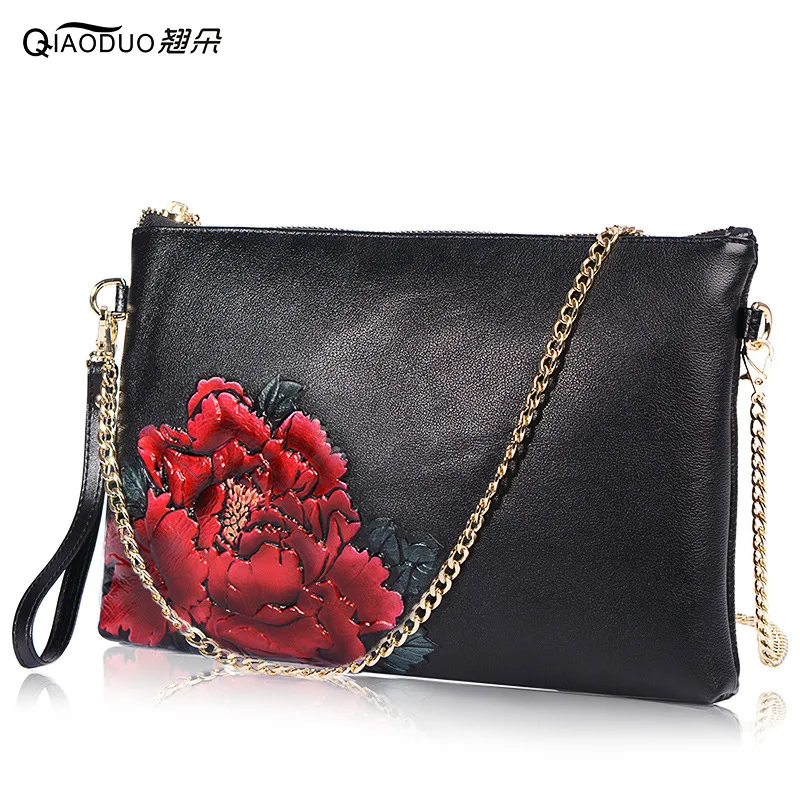 Женский клатч на цепочке стильная сумочка-конверт из мягкой кожи с принтом плечо