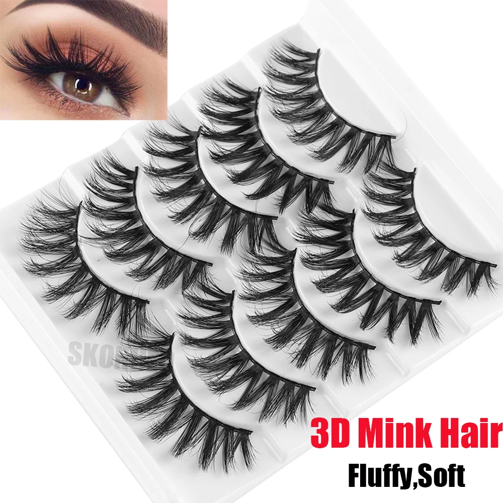 5 Pairs/Pack 3D Mink Hair False Eyelash Thick Cross Wispy Charming Eyelashes Handmade Long Fluffy Eye Makeup Lashes | Красота и