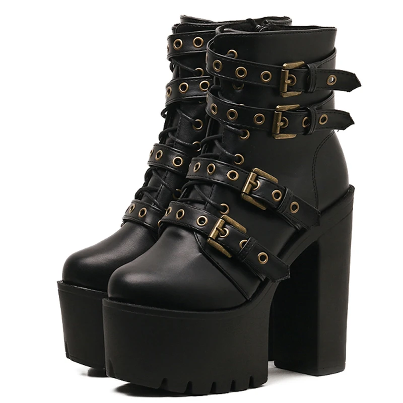 Модные ботильоны для Для женщин Обувь на высоком каблуке и платформе шнуровке