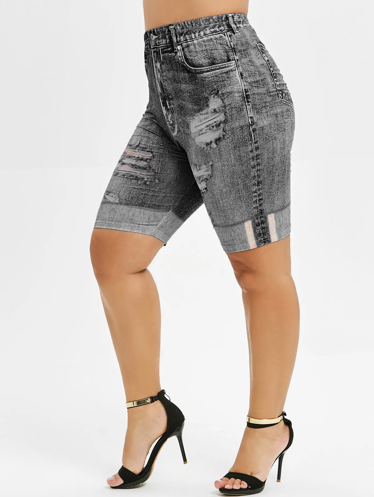Wipalo размера плюс 3D джинсовые короткие мини-Леггинсы с принтом обтягивающие с высокой эластичной талией узкие леггинсы для фитнеса женские сексуальные леггинсы Femme 5XL