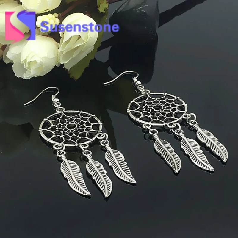 2018 богемные полые длинные перья листья Ловец снов дизайн женские серьги капли