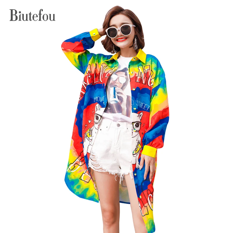 

2021 New Arrival Spring and Autumn Women Cartoon Print Loose Shirts