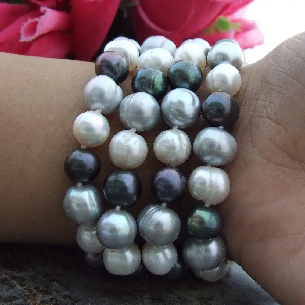 

Natural freshwater pearls 8" 4Strands 8-9MM Round Multi Color Pearl Bracelet magnet clasp