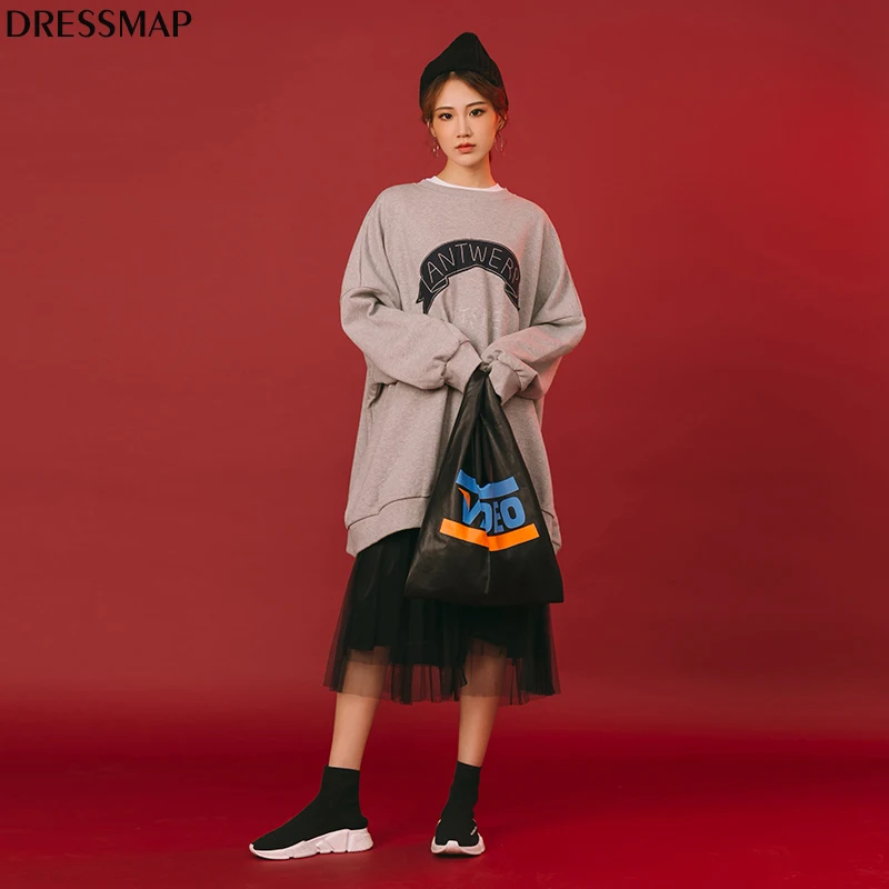 Dressmap 2017 Для женщин oversize-свитшот череп Вышивка уличной моды Толстовки Прохладный